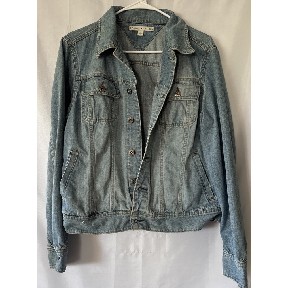 Tommy Hilfiger Denim Jacket Women's Light‎ Blue Button Front Trucker Pockets XL